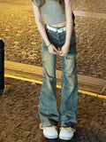 Korean High Waist Slim Jeans Office Lady Casual Vintage Denim Trousers Women Pure Color Wide Leg Y2k Pants Fashion Summer 2023