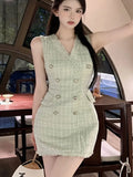 High Quality French Vintage Small Fragrance Tweed Dresses Women Korean Fashion Casual Woolen Summer Dress Elegant Party Vestidos