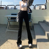 Getadme-New Summer Y2k High Waist Elastic Self Cultivation Drape Mopping Cross Design Micro Flared Jeans Women's Clothes