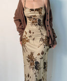 Getadme Y2K Vintage Party Long Dress Grunge Fairycore Print Maxi Dresses Elegant Beach Style Backless Sundress Women Clothes