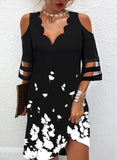 Getadme-Dress Women Elegant V Neck Summer Off Shoulder Lace Mesh Patchwork Mini Dress Female Loose Print Beach Short Dress