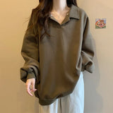 Getadme 여성용 드롭 슬리브 스웨트셔츠, 루즈한 턴다운 칼라 탑, 단색, 배 커버, 오버사이즈, 봄, 가을 