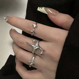 Getadme Vintage Irregular Cross Star Open Ring for Women Men Punk Gothic Sliver Color Adjustable Couple Rings Y2K Egirl Jewelry Gift