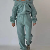 여성 플리스 투피스 세트 가을 겨울 여성 스포츠 따뜻한 정장 캐주얼 오버사이즈 폴로 지퍼 스웨트셔츠 및 바지 트랙수트