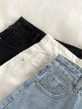 Korean High Waist Raw Edge Denim Shorts Women Summer Basic Button Pocket Jean Shorts For Women All-match Streetwear Denim Short