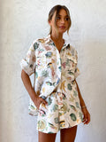 KAAAZI Printed Shirts Shorts Suit Female Holiday Casual Short Sleeve Loose Top Linen Women 2 Pieces Set Summer Fashion Outfits
