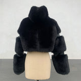 Getadme Winter  Women's Short Faux Fur Jacket Turn-down Collar Warm Patchwork Fur Ladies Faux Fox Fur Coat Fluffy Jacket Streetwear