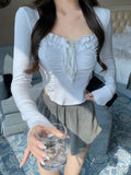 Getadme-Spring Basic Lace Y2k Crop Tops Woman Slim Pure Color Korean T-shirt Office Lady Casual Fashion Clothing Female Design