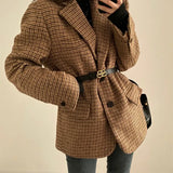Getadme  2 Winter Vintage Plaid Single Breasted Notched Collar Loose Jacket Autumn Women Office Lady Outerwear Fashion Baggy Coat