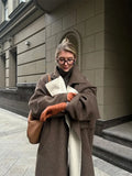Getadme Elegant Lapel Loose Woolen Blends Double Sided Coat Women Fashion Single Breasted Long Jackets Autumn Winter Lady Overcoats