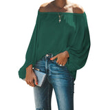 Simple Style Solid Color Off The Shoulder Tops Women Lantern Long Sleeve T-Shirt Female Fashion Loose Sweet Casual Commuter Tees