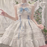 Getadme-Dark Gothic Lolita Jsk Dress Women Kawai Bow Lace Y2k Sleeveless Bandage Slip Dresses Girl Sweet Princess Party Mini Vestidos