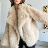 Women Faux Fur Jacket Faux-Fox Fur Coats Winter Suit Collar Warm Loose Pink Female Overcoat Clothes Korea  Women's Eco-coat