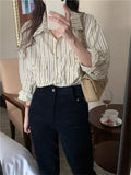 Women Blouse Female Shirt Summer Womens Blouses Spring Blusas Casual Elegant Vintage Long Sleeve Cotton Oversize Loose Striped
