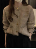Cardigan vintage français en maille 100% laine, coupe ample, manches longues, manteau court en cachemire