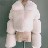 Getadme Winter  Women's Short Faux Fur Jacket Turn-down Collar Warm Patchwork Fur Ladies Faux Fox Fur Coat Fluffy Jacket Streetwear