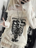 Getadme Y2k Harajuku Gothic Knitted Pullovers Women Japanese Fashion Sexy Skull Off The Shoulder Punk Girls Hole Loose Sweater
