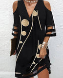 Getadme-Dress Women Elegant V Neck Summer Off Shoulder Lace Mesh Patchwork Mini Dress Female Loose Print Beach Short Dress