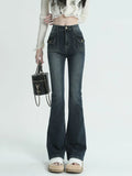 Winter Vintage Flare Jeans Women Streetwear High Waist Chic Casual Y2K Denim Pants Female Korean Style Harajuku Slim Pants 2023