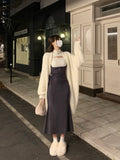 Getadme-Autumn 2 Piece Dress Set Women Elegant Bodycon Midi Dress Female Y2k Clothing Korean Fashion Knitted Sweater + Strap Dress
