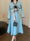 New Spring Korean Sweet Two Piece Set Women Jacket Coat + Long Skirt Suits Small Fragrance Beading 2 Piece Sets Women Outfits