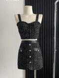Getadme High Street Small Fragrance Tweed Two Piece Set For Women Vest Tops + Bodycon Skirt Suits Summer HotSweet Sexy 2 Piece Outfits