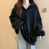 Getadme 여성용 드롭 슬리브 스웨트셔츠, 루즈한 턴다운 칼라 탑, 단색, 배 커버, 오버사이즈, 봄, 가을 