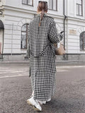 Tossy Houndstooth Lapel Fashion Trench Overcoat For Women High Waist Cardigan Knit Elegant Patchwork Outfit Loose Female Trench