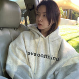 Women's Letter Print Loose Hoodies Sweatshirts Vintage Autumn Winter Unisex Style Clothes Female Warm Oversize Hooded Pullover