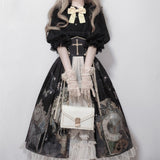 Robe Lolita gothique victorienne Kawaii pour femme, blouse à manches en dentelle douce, jupe princesse à imprimé papillon, ensembles Lolita d'élégance vintage