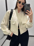 TRAF 2023 Women Solid Pilot Jacket Sets Spring Fashion Pockets Hidden Breasted Coats Front Zipper Half Shorts Streetwear