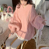 Getadme-Autumn and Winter Pullover Loose-Fitting Outerwear Top Thickened Cable-Knit Sweater Female New V-neck Loose Sweater Women