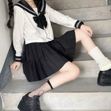 Japanese School Girl Uniform JK Black Sailor Basic Cartoon Navy Sailor Uniform Sets Navy Costume Women Girl Costume