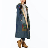 Getadme-Denim Hooded Windbreaker Women Spring Autumn Printed Cowboy Long Trench Casual Korean Arts Style Outerwear Loose Denim Cardigan