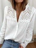 High Quality Loose Cotton Women Blouses 2023 Autumn New Lace Women Shirt Tops Fashion Casual Round Neck Long Sleeve Women Blouse
