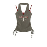 Getadme Y2K False Two Hang Neck Vest Female Summer Spice Girl Print Slim Short Style  Fashion Design Grey
