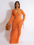 Getadme Sexy Women Knitted Dresses Deep V Neck Tassels Sleeves Crochet Dress Cover Ups Hollow Out Crocheted Beach Skirt Cover Ups