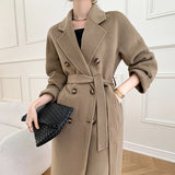 Getadme - Nouveau manteau en cachemire automne-hiver pour femme, classique croisé, long manteau en laine épaisse double face