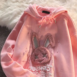 Japanese style rabbit embroidery oversized hoodie women fall/winter Y2K street Harajuku long-sleeved womens pullover sweater