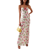 Women Sling Long Dress, Sleeveless Off Shoulder Solid Color Ruffle Party Club Summer Spring Dress