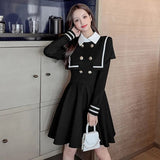 Herstory women SPRING Sailor Collar Japanese Lolita dress female long sleeve double breasted a-line dress lady OP Vestidos