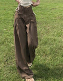 Pantalon femme taille haute étudiante rétro ample et décontracté style coréen, idéal pour le printemps, confortable et facile à assortir.