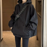 HOUZHOU Harajuku Style Women's Jacket Korean Fashion Streetwear Oversize Zipper Hooded Vintage Y2k Jackets Windbreak Casual Coat