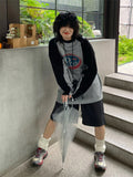 Getadme Streetwear 90s Long Sleeve T Shirt Women Vintage Harajuku Gray Pullover Sweatshirts Oversized Retro Patchwork Print Tees