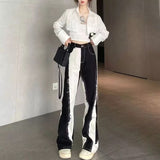 Getadme-American Retro Fashion Y2k Streetwear Black And White Color Contrast High Waist Baggy Jeans Femme Straight Wide Leg Pants Women