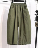 Getadme-Women's Retro Japanese Work Style Cropped Pants Neutral Loose Elastic Waist Large Lantern Wide Leg Pants Streetwear Women
