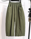 Getadme-Women's Retro Japanese Work Style Cropped Pants Neutral Loose Elastic Waist Large Lantern Wide Leg Pants Streetwear Women