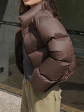 Getadme - Doudounes en coton pour femmes, parkas courtes vintage, vestes chaudes et rembourrées pour l'automne et l'hiver, manteau décontracté et tendance à col montant