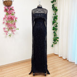 Getadme Luxury Pearls Dubai Arabic Evening Graduation Dresses with Cape Mermaid Long Formal Prom Wedding Party Gowns for Women