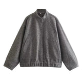 Women's Jackets With Buttons Flight Suits Grey Long Sleeve Coat Lady Warm With Pockets Outwear Jackets 2023 Spring Winter New